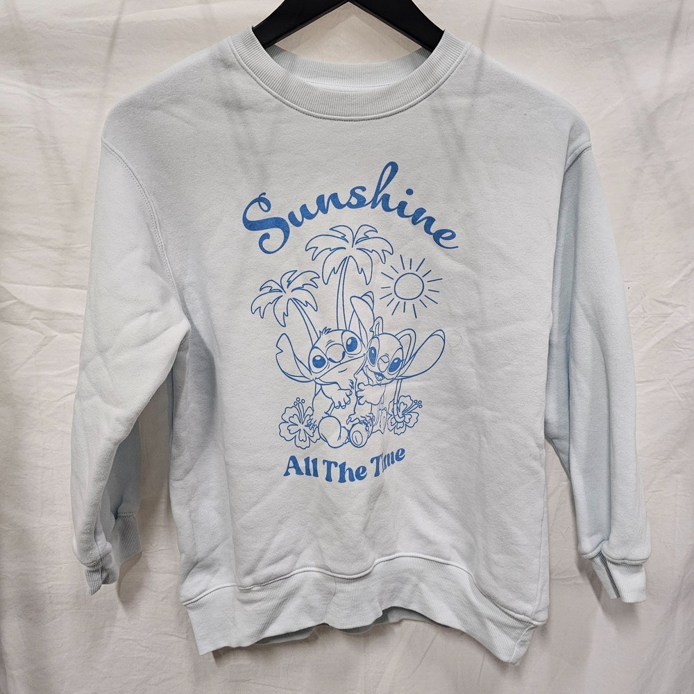 Disney Stitch Light Blue Sunshine All The Time Sweatshirt EUC Girls XL 14/16
